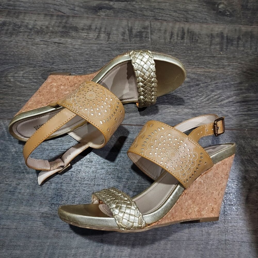 Kenneth Cole Reaction Cork Wedge Sandals Size 7.5 Sling Back Beach - Picture 4 of 8